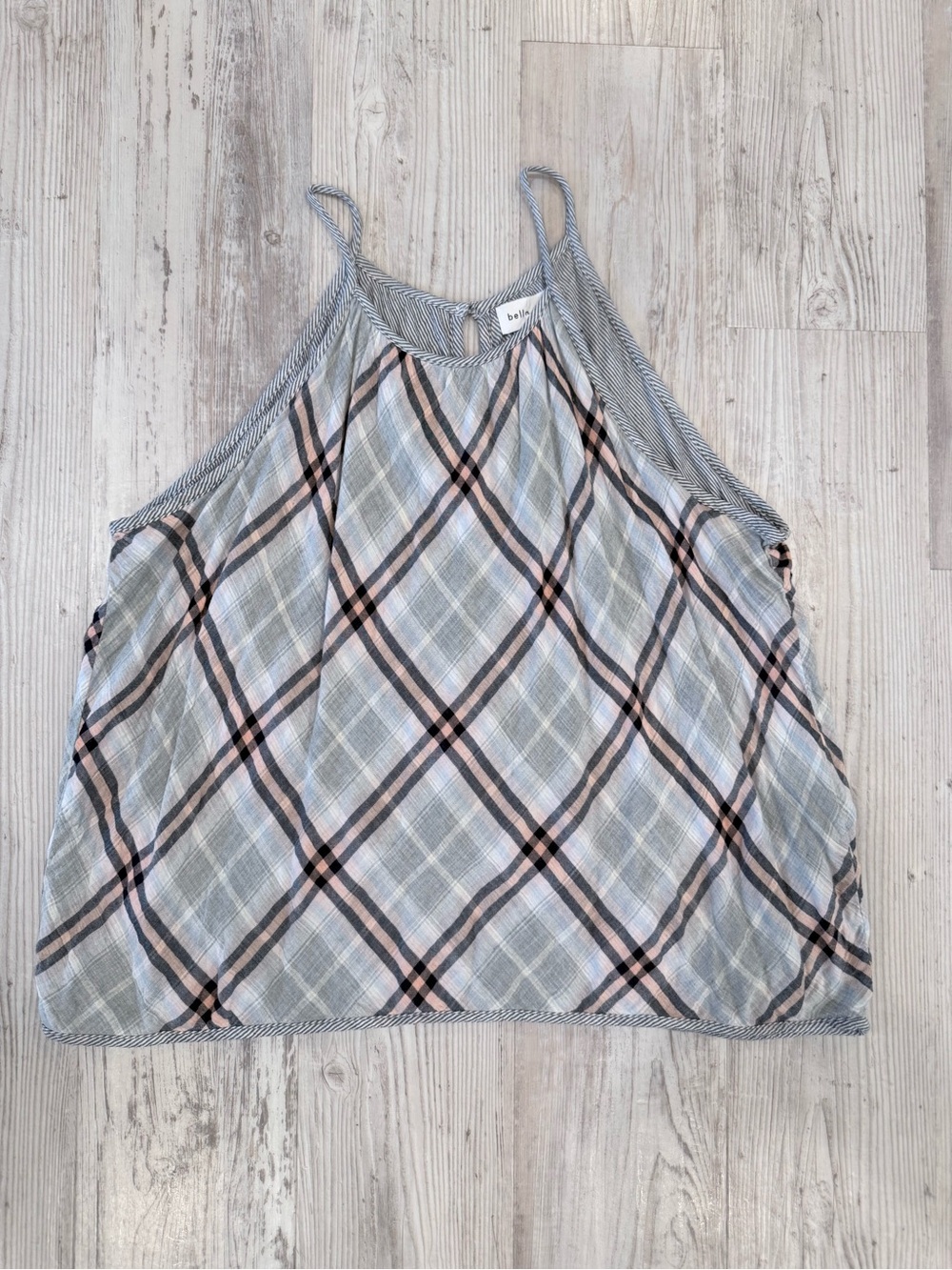 Bella Dahl Light Blue Plaid Tank with Pink and Black Stripes